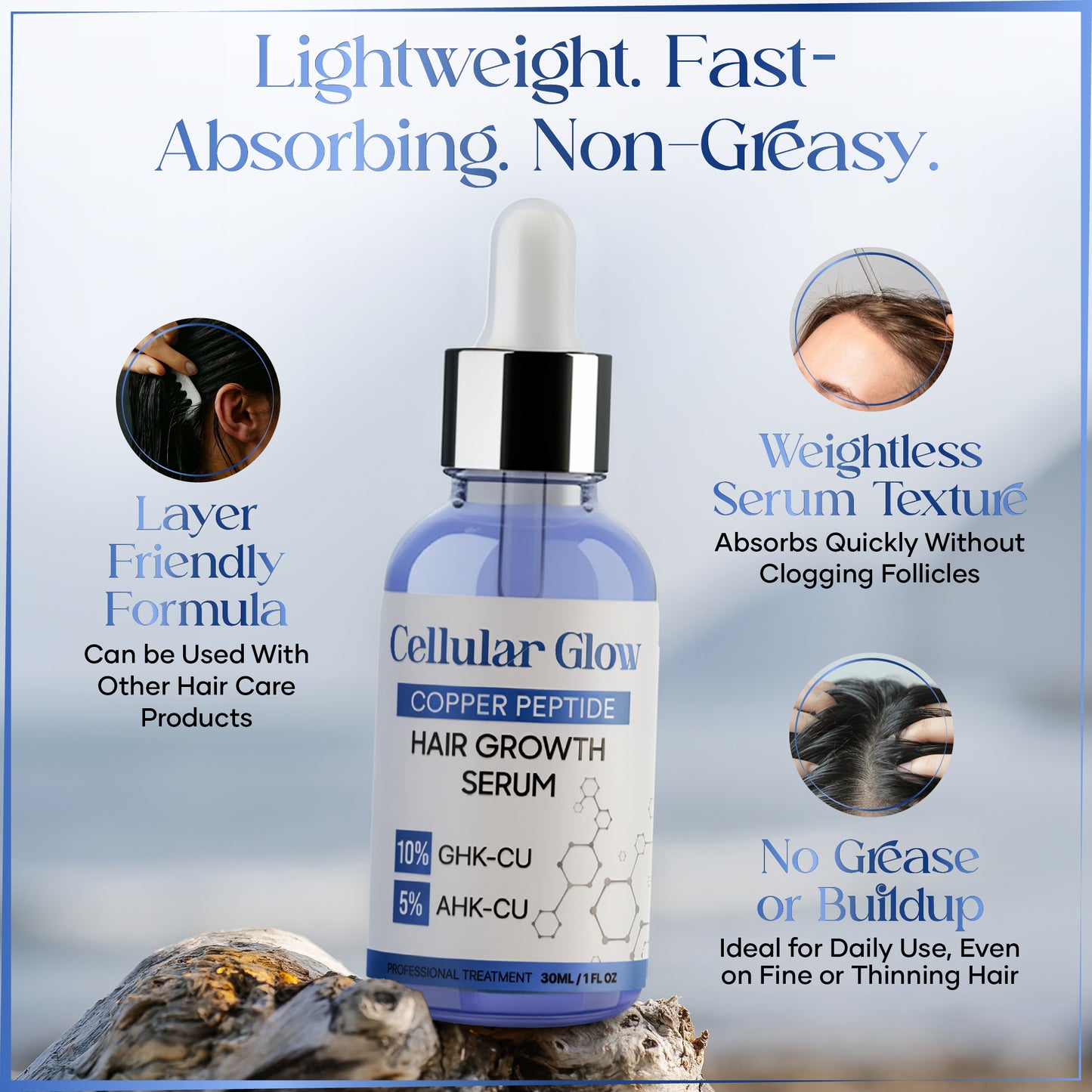 Cellular Glow Hair Serum 10% GHK-Cu + 5% AHK-Cu Peptides Cellular Glow Hair Serum 10% GHK-Cu + 5% AHK-Cu Peptides